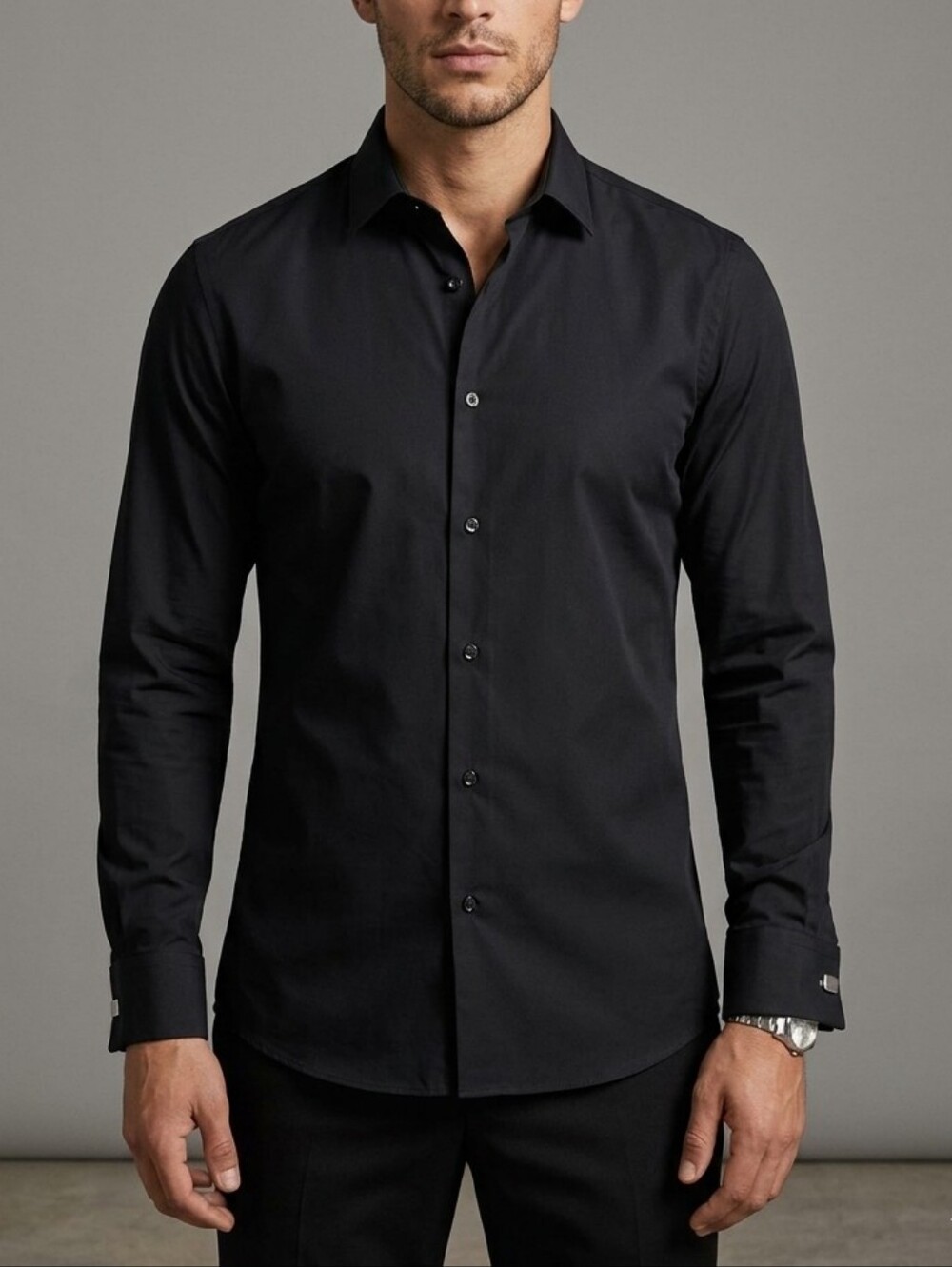 Zara Men's Black Button-up Regular Fit Dress Shirt Size L
